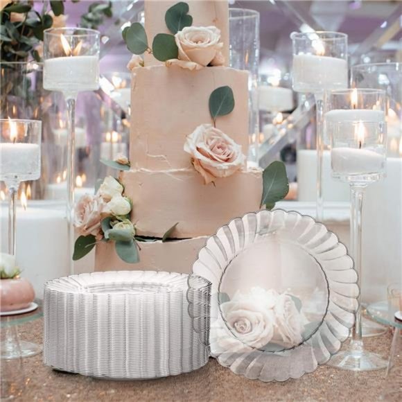 Premium Hard Plastic Plate Set 100 x 6” Clear Round Plates - Washable & Reusable - Picture 7 of 8